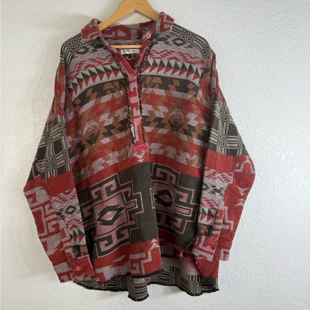 NWT Free People We The Free Arizona Sky Pullover in Crimson Aztec Large Boho